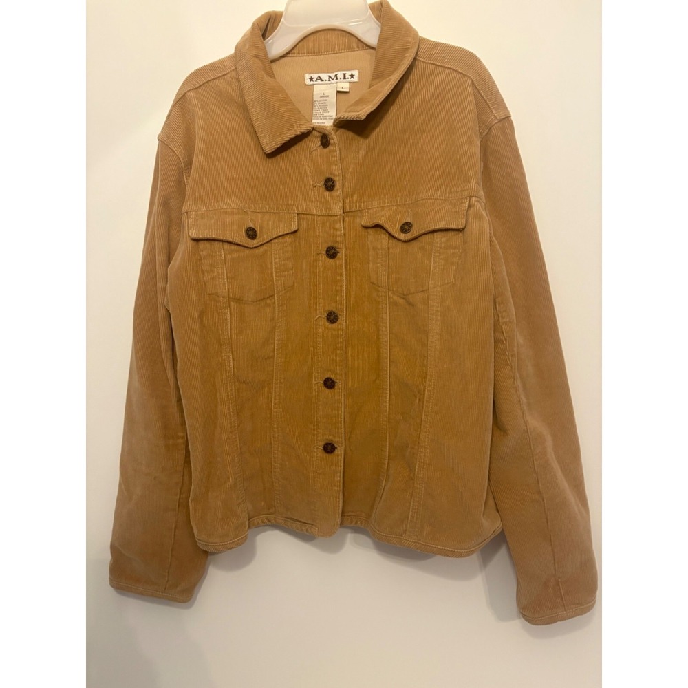 A.M.I.‎ Womens Tan Corduroy Jacket Long Sleeve Large Cotton Blend